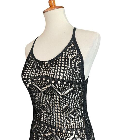 Black Crotchet Tank Top Cover Up Women Size Medium Beach Wear Boho Sheer Whimsy - Picture 5 of 11